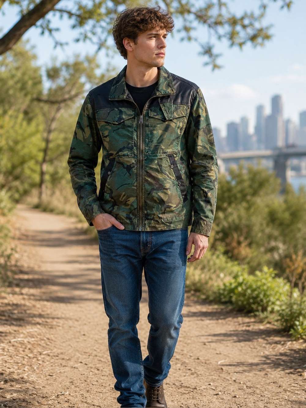 G-Star Raw Deline Camouflage Zip Jacket Mens S